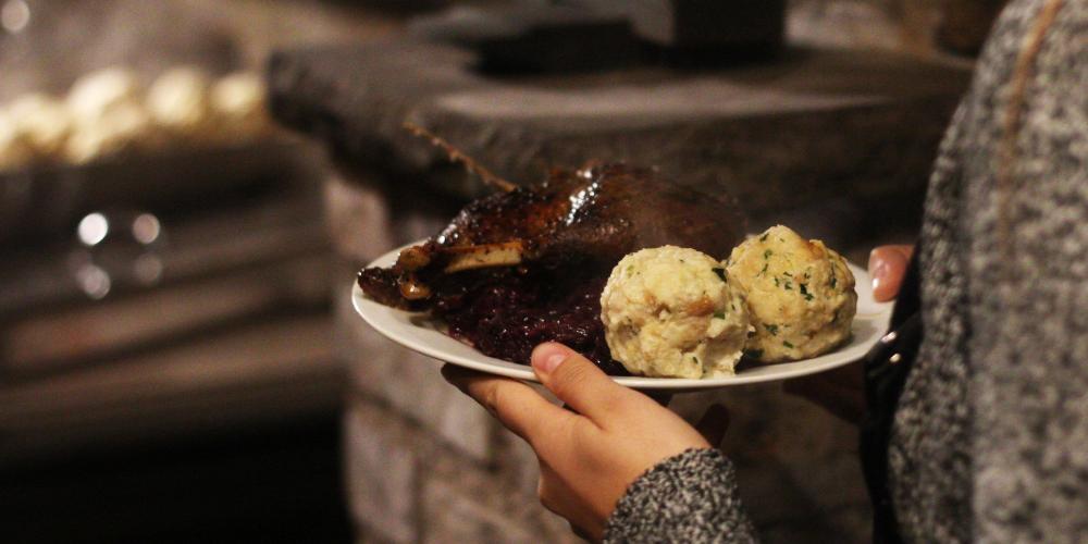 Roast duck with dumplings and red sauerkraut is another local speciality. – © Renata Hasilová