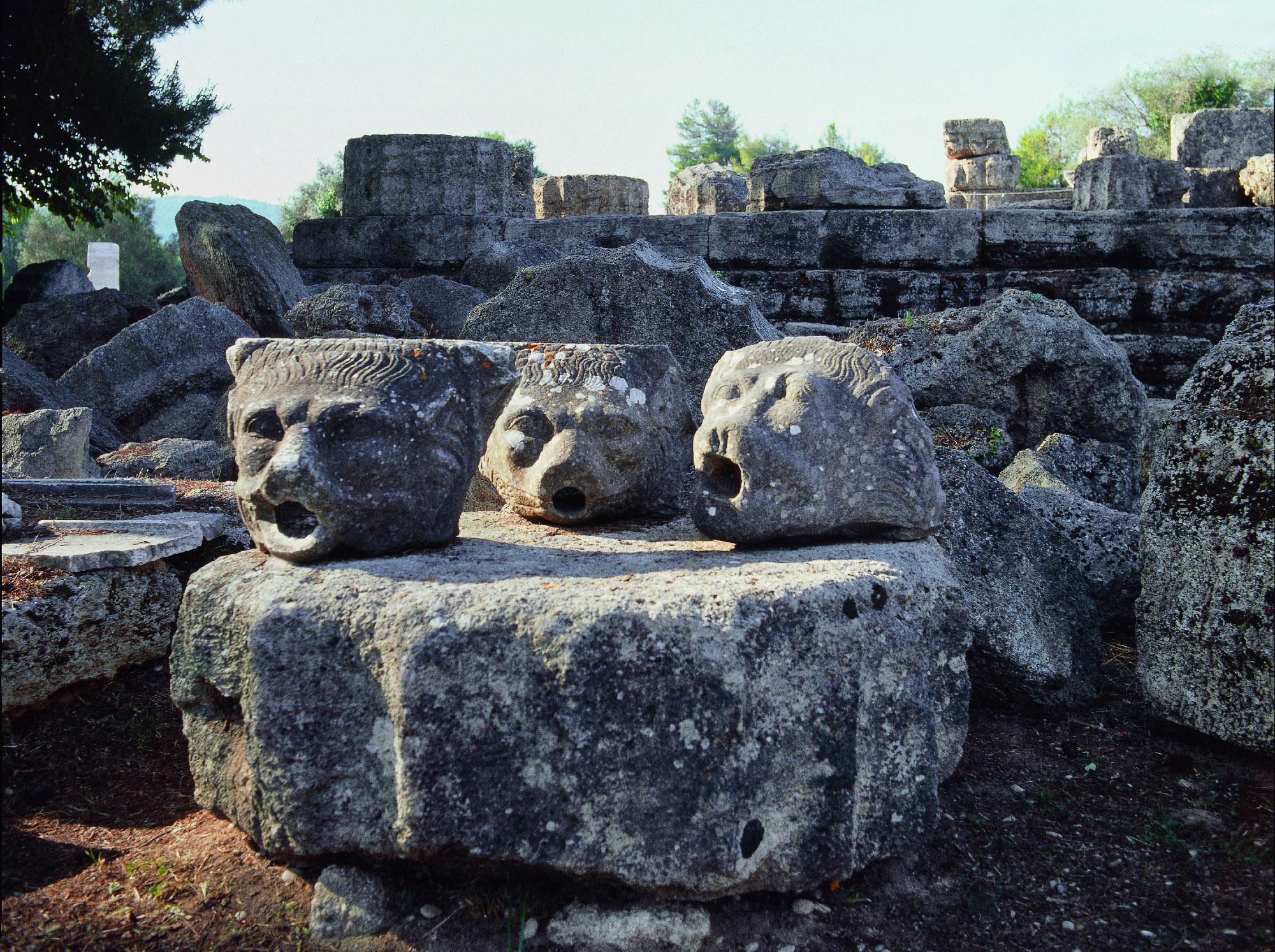 Marble lion heads acted as waterspouts at the impressive Temple of Zeus. – © Hellenic Ministry of Culture and Sports / Ephorate of Antiquities of Ilia