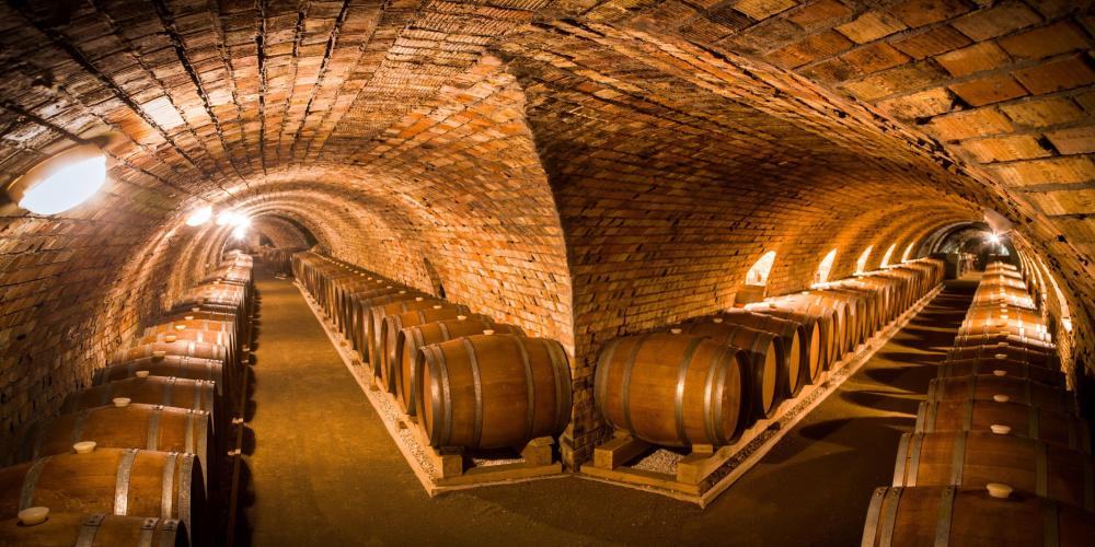 The tunnels were simply carved into the soft layers of volcanic rhyolite tuff and later arched with bricks or rocks. The climatic conditions of the cellars provide ideal conditions to age the wines either in barrels or bottles. – © Márton Csíkszentmihályi