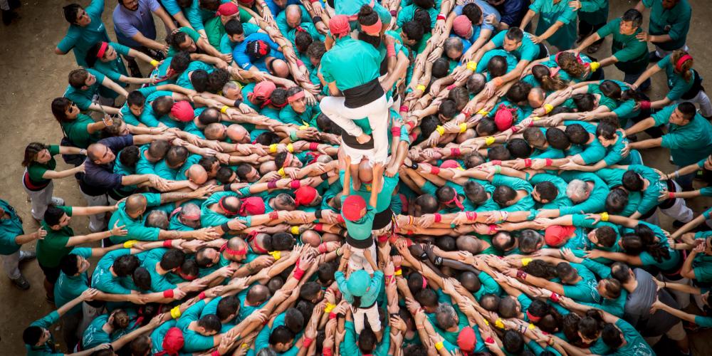 The castells are human towers formed by huge groups of people and can reach up to ten levels in height and were inscribed on the Representative List of the Intangible Cultural Heritage of Humanity in 2010. – © David Oliete