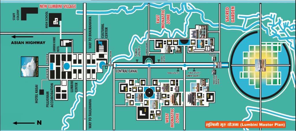 The map of the Lumbini Master Plan, developed by Japanese architect Kenzo Tange, and still in use today. – © Lumbini Development Trust