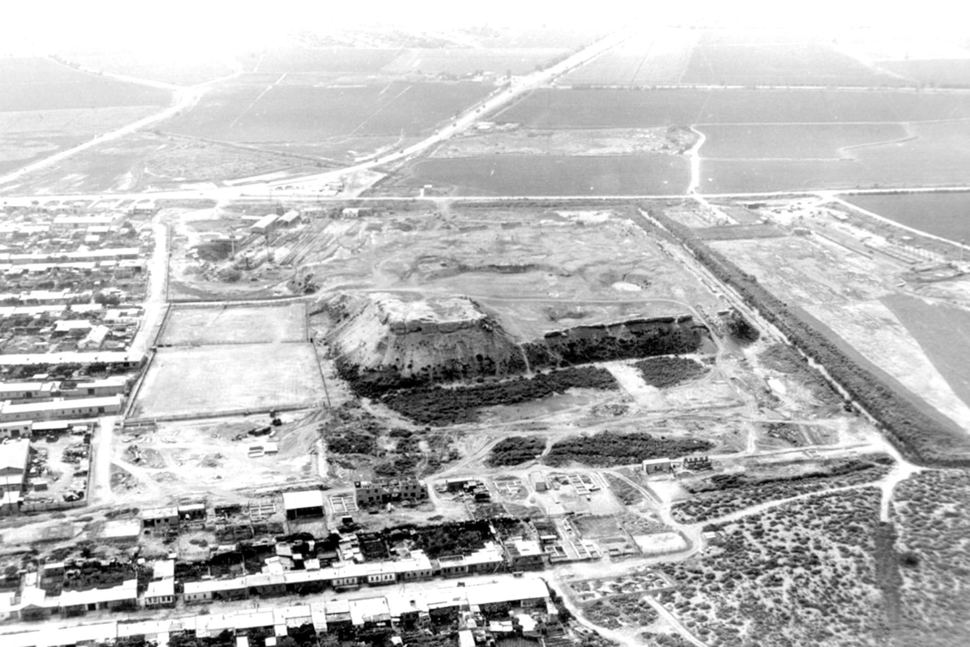 An aerial view of central Amul, with the elevated ark in the foreground