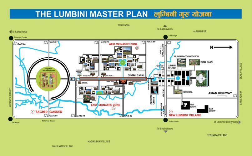 In 1970, an international committee to manage the development of Lumbini was formed, and Prof. Kenzo Tange of Japan was assigned to create the Lumbini Master Plan, which was approved by the UN and Government of Nepal in 1978. – © Lumbini Development Trust