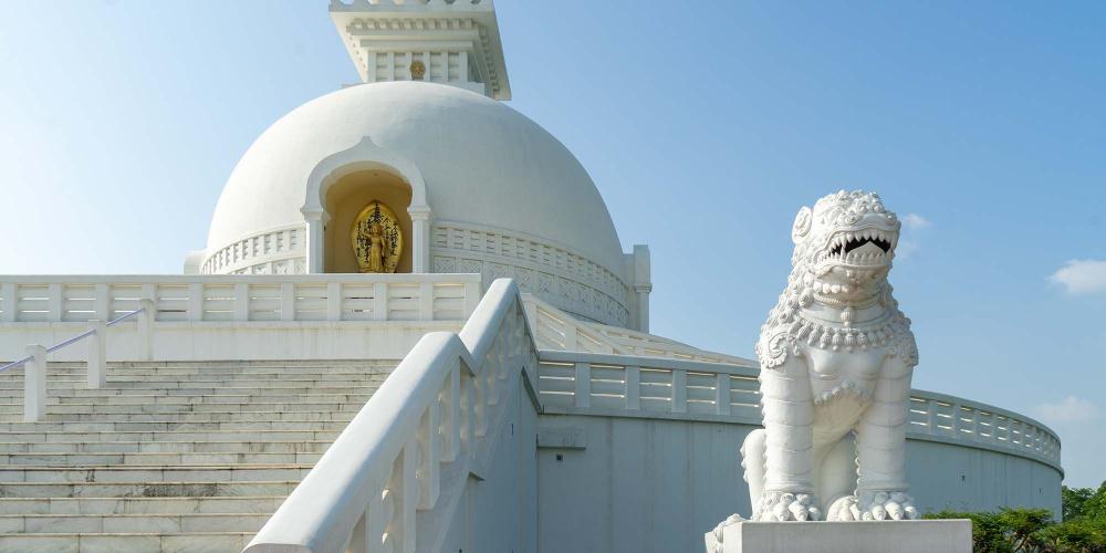 The World Peace Pagoda is 48 metres high and has staircases and pathways that encircle it at different levels. – © Michael Turtle