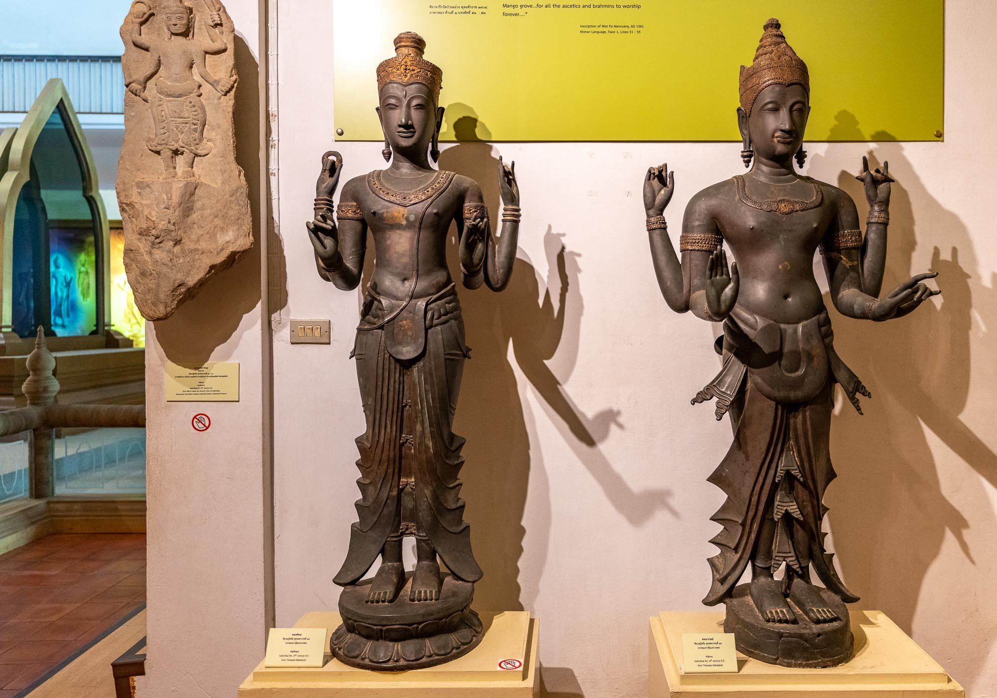 14th-century Hindu statues of Harihara and Vishnu that were found at the Thewalai Mahakaset temple in Sukhothai. – © Michael Turtle