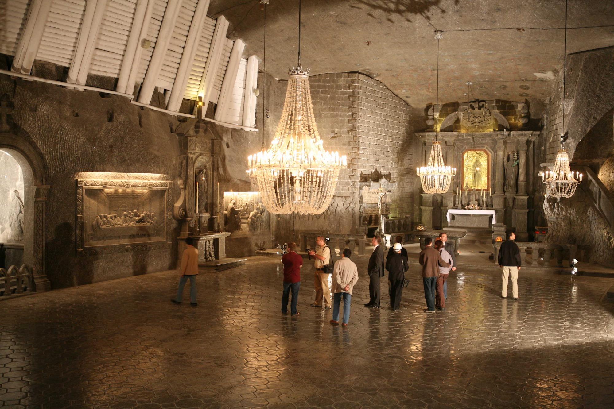 The Chapel of Saint Kinga, an enormous hall lit by salt crystal chandeliers that took three men 67 years to carve and decorate. – © Rafal Stachurski