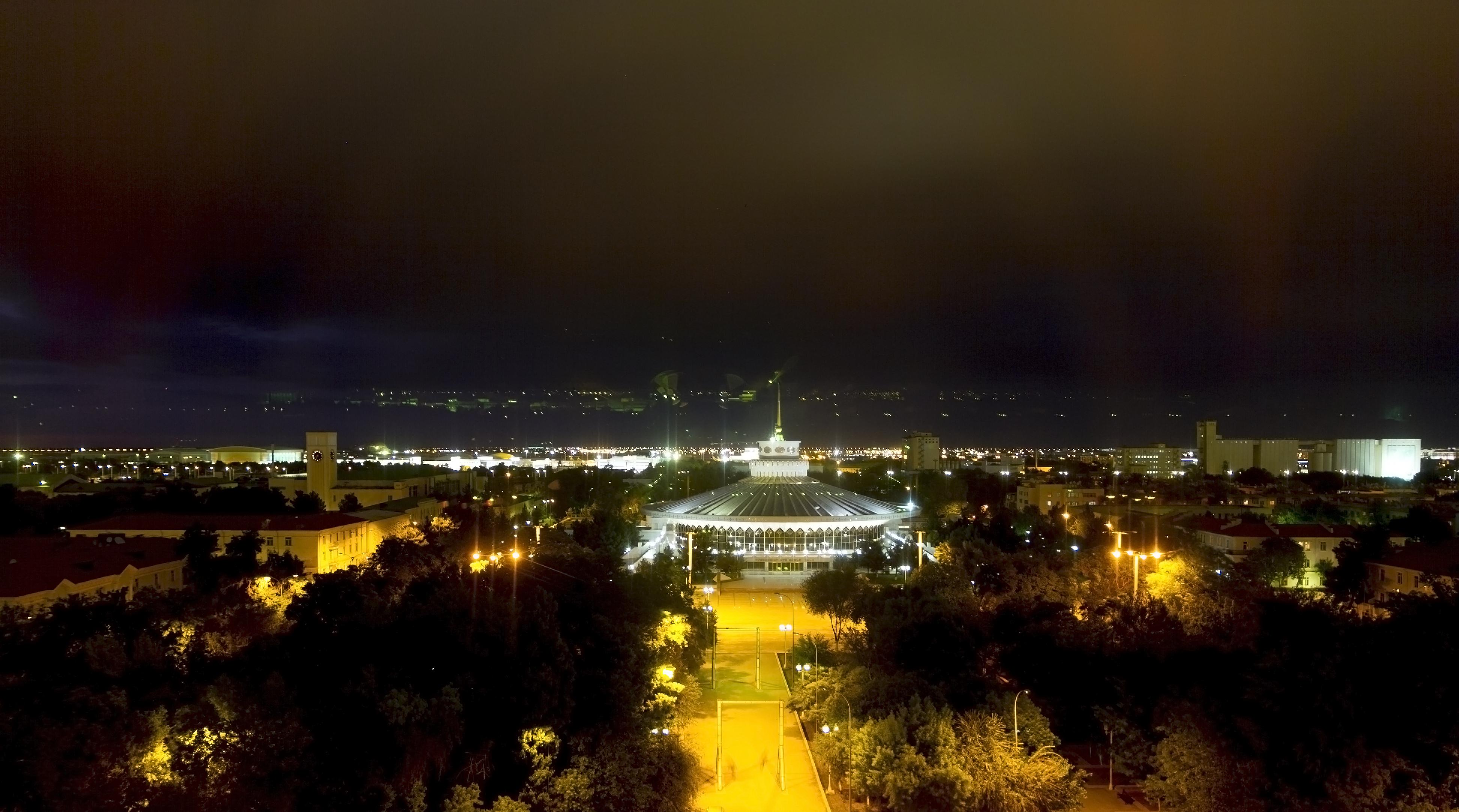 Each night, Ashgabat's white marble buildings transform into breathtaking light displays. © Darkydoors / Shutterstock