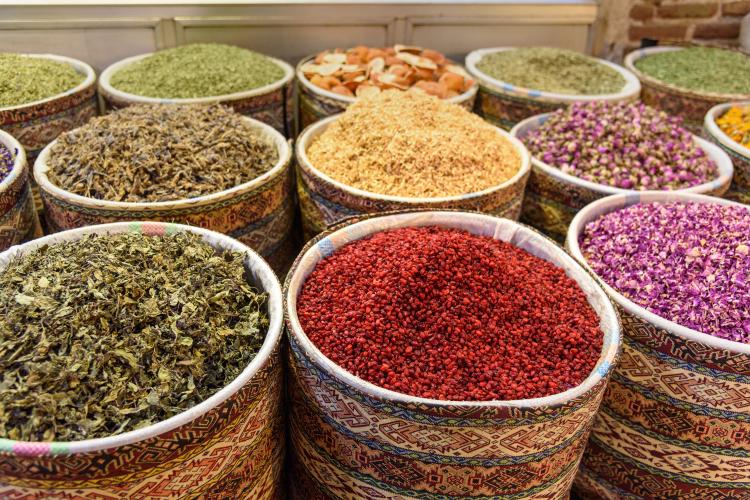 vast choice of spices are sold in Tabriz Historic Bazaar. – © Elena Odareeva / Shutterstock