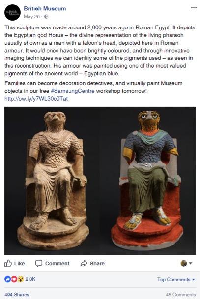The British Museum has chosen a formal voice that sounds similar to a teacher or a tour guide. – Source: British Museum Official Facebook Page https://www.facebook.com/britishmuseum/posts/10155363082319723:0