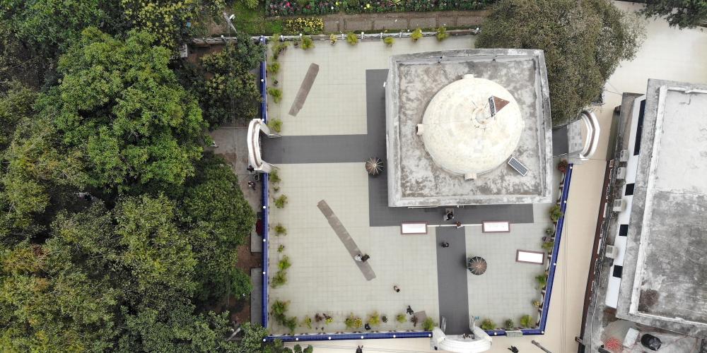 Aerial view of Mausoleum of Shah Sultan Mahisawar Balkhi, Mahasthangarh, Bogura. – © Khairul Islam