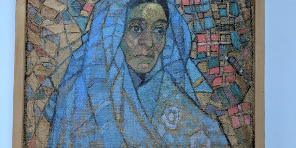 "Woman in a Blue Shawl Against a Background of Carpet" by Alexander Volkov. Volkov was a Russian avant-garde painter.  His art was deemed counter-revolutionary by the Soviet Union, but can now be admired at the museum. – © Brian Ma