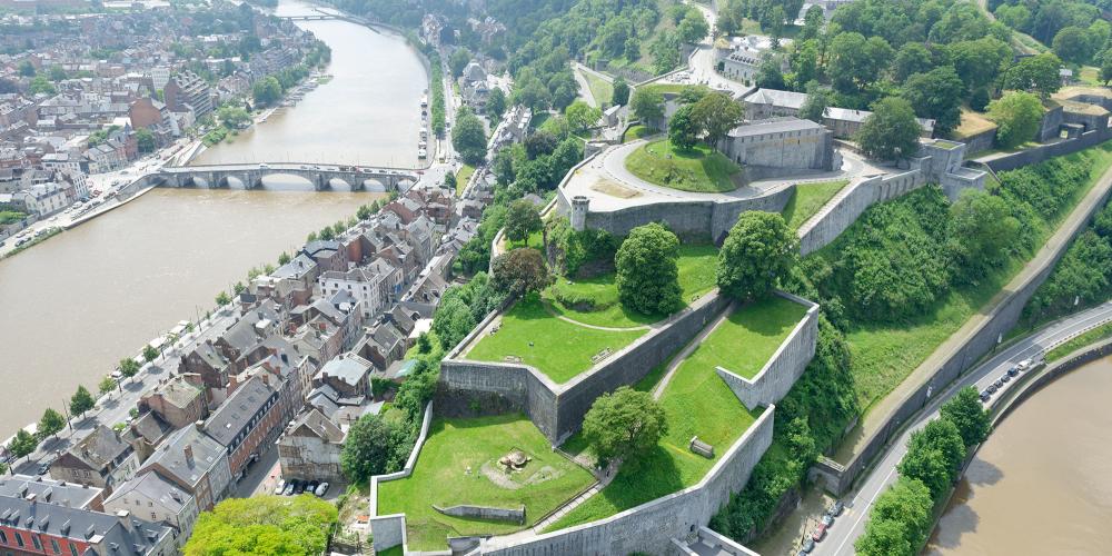 An aerial view of the Citadel of Namur, taken at the confluence of the Sambre and the Meuse. – © Simon Schmitt