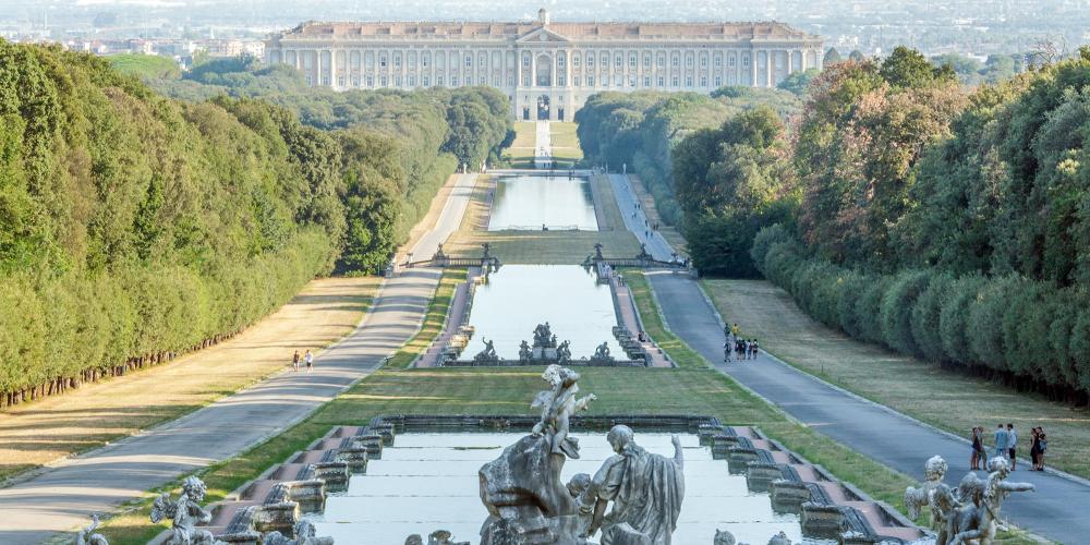 The great scale of the gardens at Caserta is one of the first things visitors notice. A chain of fountains and basins stretch out for more than three kilometres from the palace to a waterfall in the forest. – © Francesco Cimmino