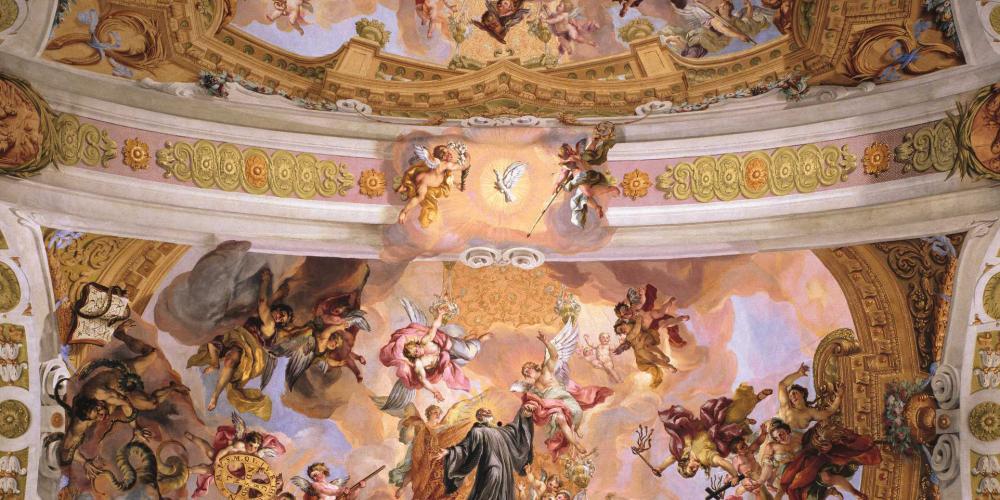 The frescoes along with the whole interior of the Melk Abbey church is an outstanding example of high Baroque style. – © Augustin Baumgartner / Stift Melk