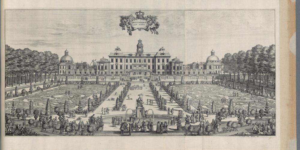 Just as they did years ago, visitors will find straight lines framed by linden trees and the Hercules fountain created by Dutch sculptor Adriaen de Vries. – Engraving by Willem Swidde, 1692