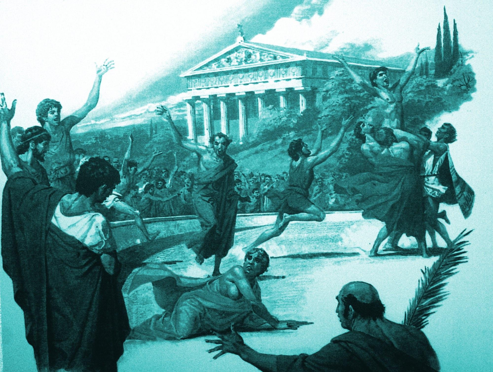 The moment that Kallipatira was revealed to be a woman. – © Hellenic Ministry of Culture and Sports / Ephorate of Antiquities of Ilia The moment that Kallipatira was revealed to be a woman. – © Hellenic Ministry of Culture and Sports / Ephorate of Antiquities of Ilia
