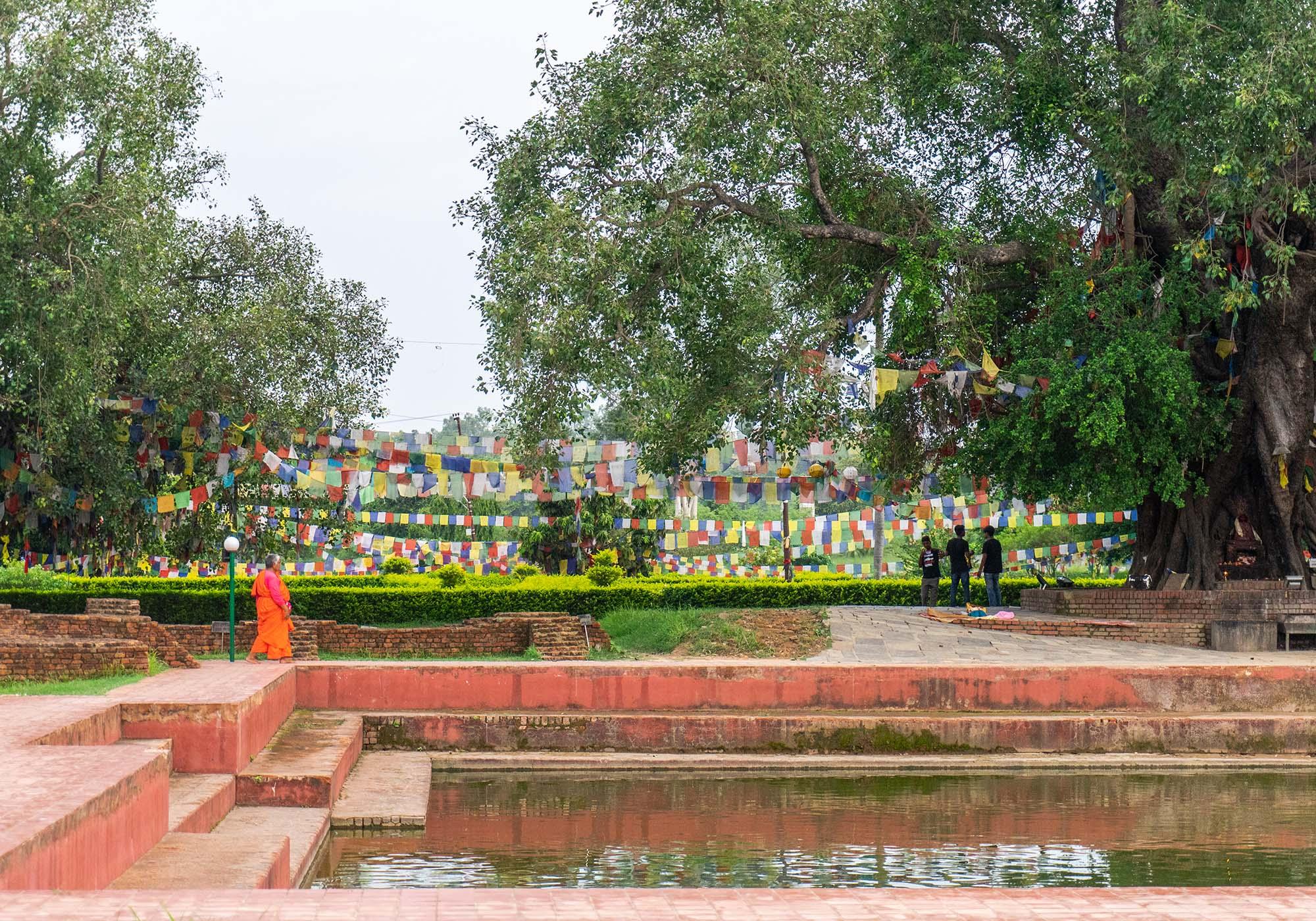 The Sacred Pond, also known as Puskarini, is 25 paces from the Marker Stone. It was probably originally an oval shape but was remodelled as a rectangle in brick in the 1930s. – © Michael Turtle