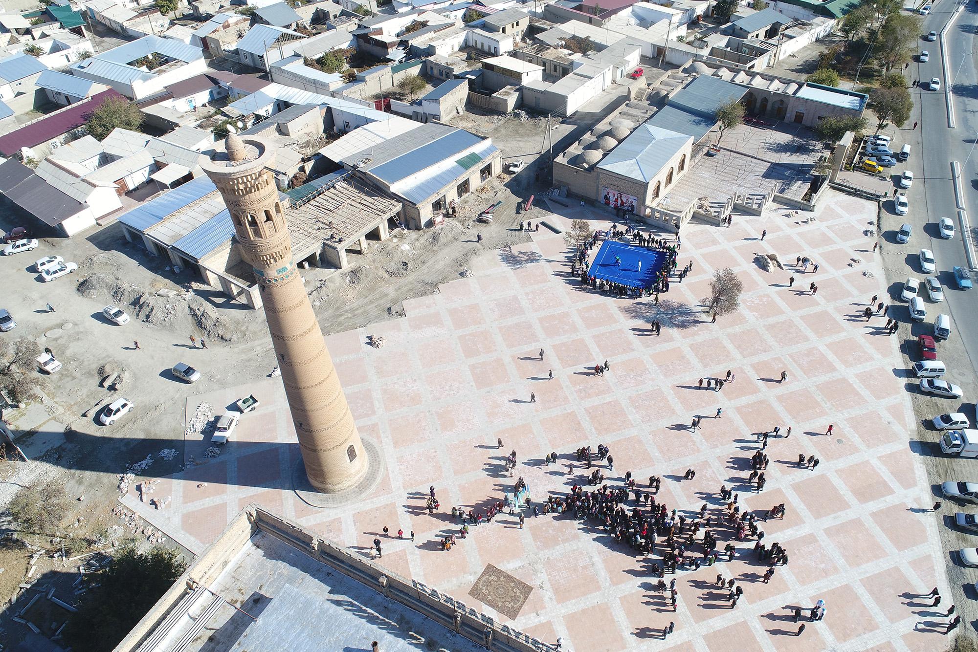 An aerial view of the Vobkent Minaret in Uzbekistan – © IICAS