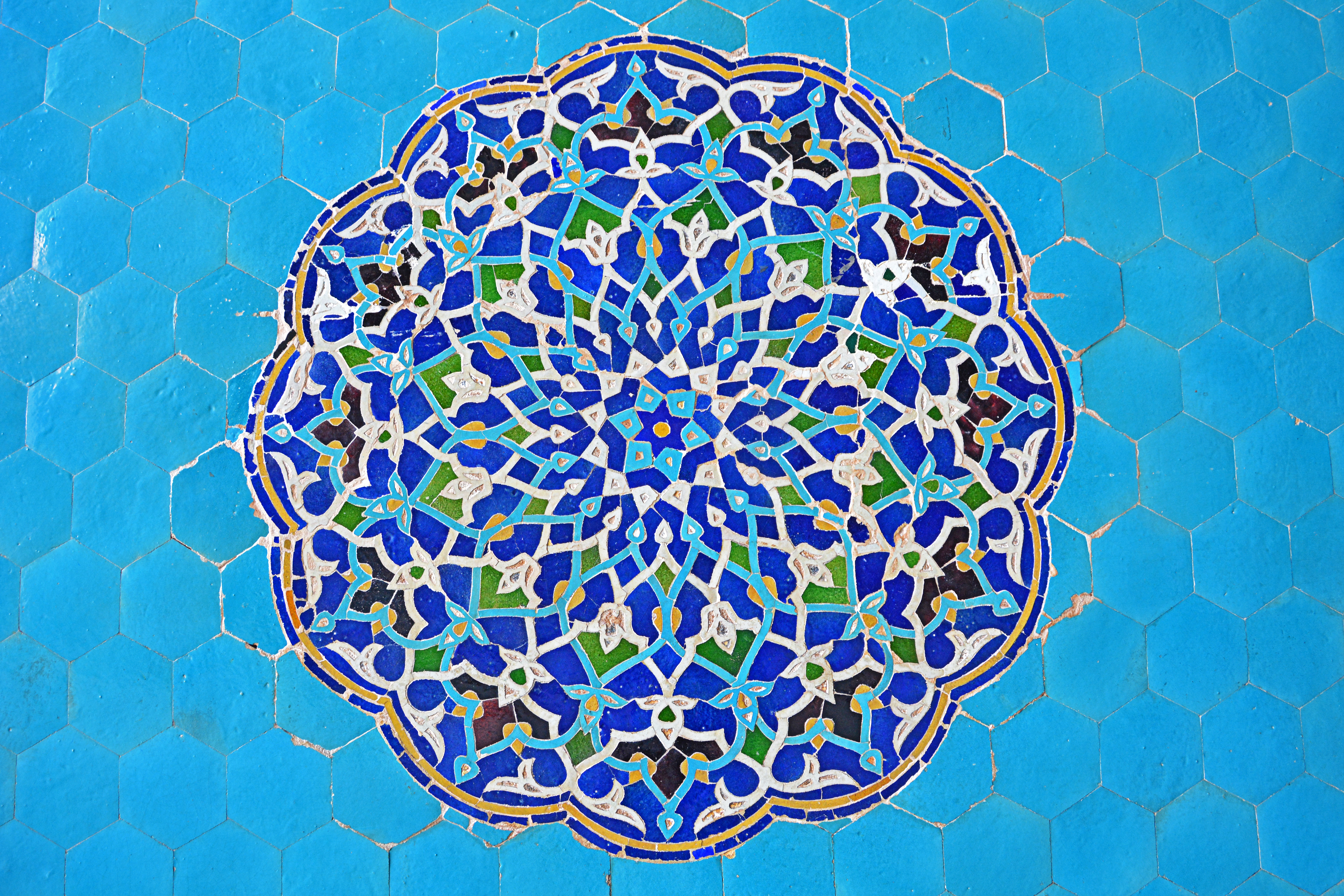 Intricate blue tile patterns