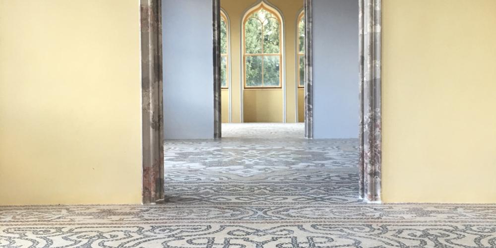 The mosaic floor on the first floor of the minaret is completely restored today
you can see it within an exclusive touring circuit. – © Archive of Lednice Castle The mosaic floor on the first floor of the minaret is completely restored today
you can see it within an exclusive touring circuit. – © Archive of Lednice Castle