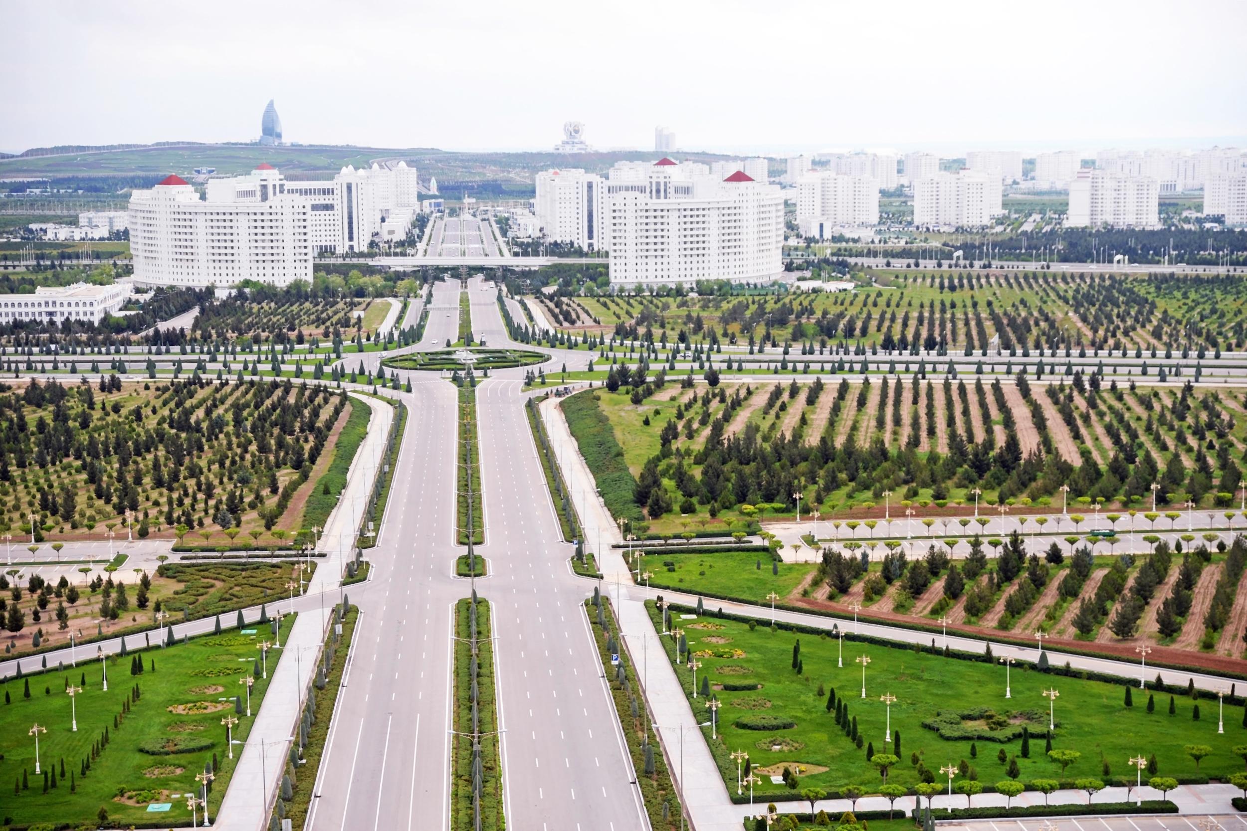 Ashgabat white marble buildings city view