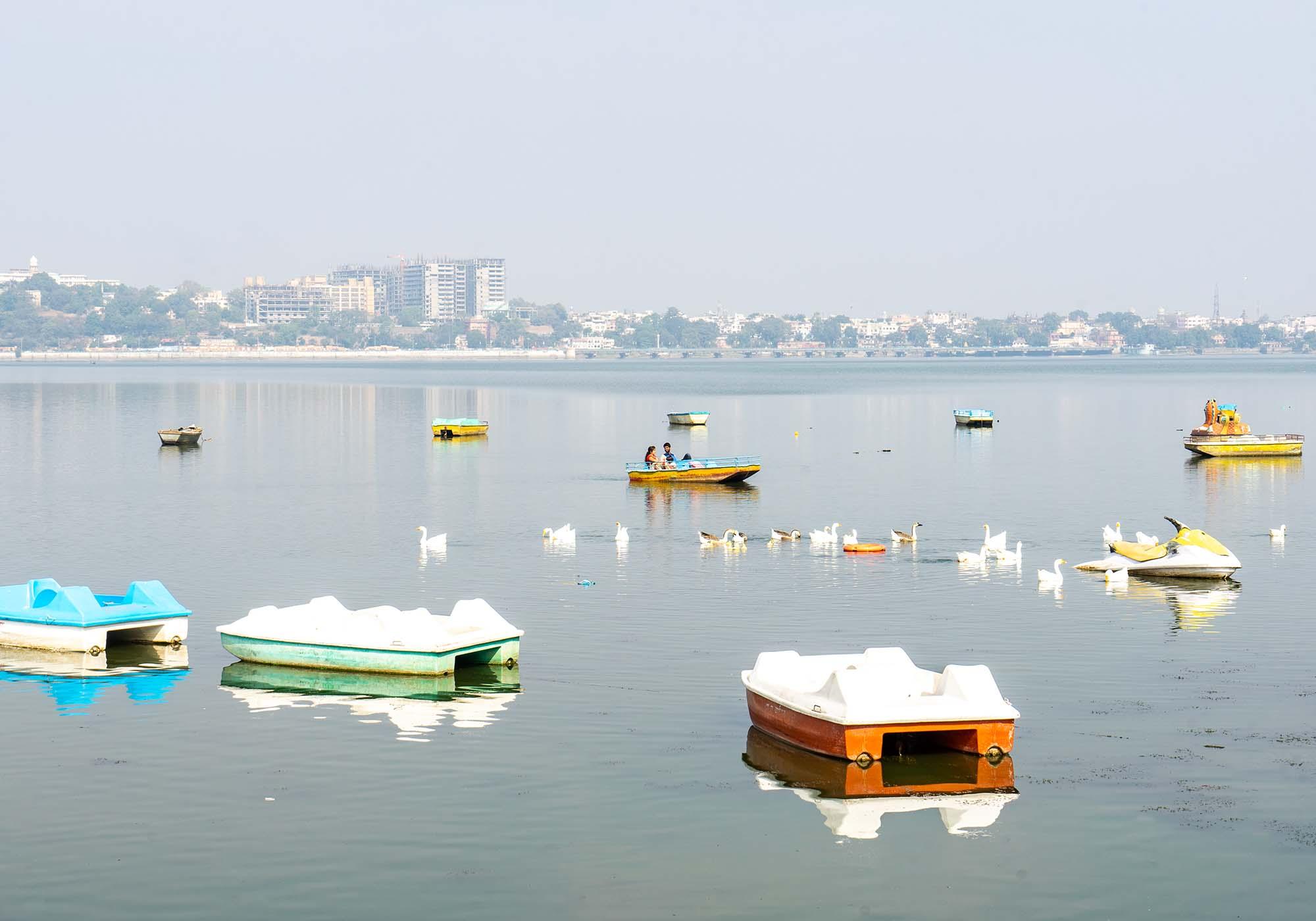 Paddle boats for hire from the Boat Club on the Upper Lake in Bhopal. – © Michael Turtle
