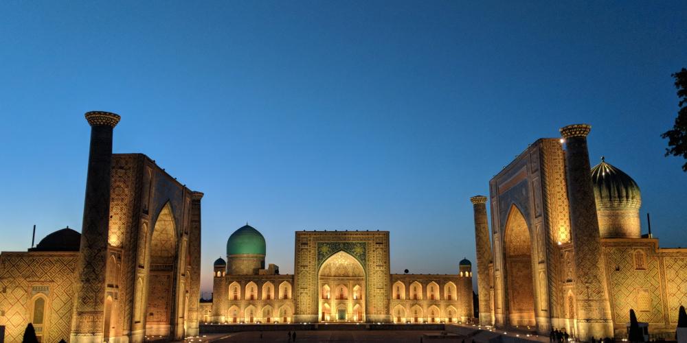 Registan, an old public square in the heart of the ancient city of Samarkand, Uzbekistan – Photo by Brian Ma