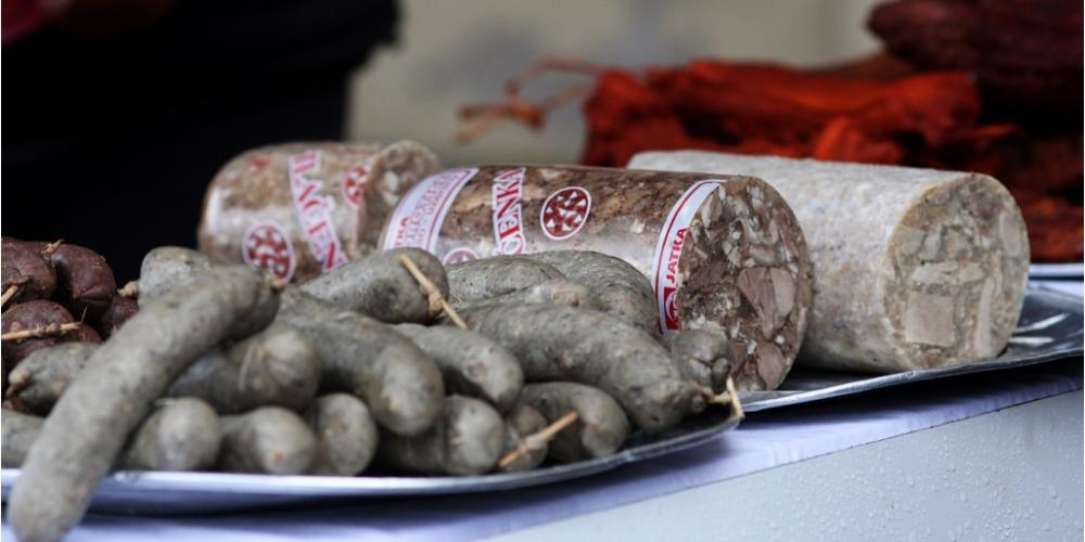 Sausage "jitrnice", black pudding "jelita" and "tlačenka" are popular local foods, especially in winter time. – © Renata Hasilová Sausage "jitrnice", black pudding "jelita" and "tlačenka" are popular local foods, especially in winter time. – © Renata Hasilová