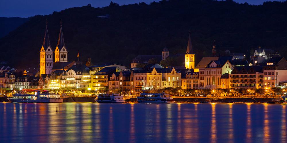 Boppard's riverbank promenade is lined with traditional hotels and historical buildings. – © Herbert Piel / Piel Media, Rheintouristik Tal der Loreley Boppard's riverbank promenade is lined with traditional hotels and historical buildings. – © Herbert Piel / Piel Media, Rheintouristik Tal der Loreley