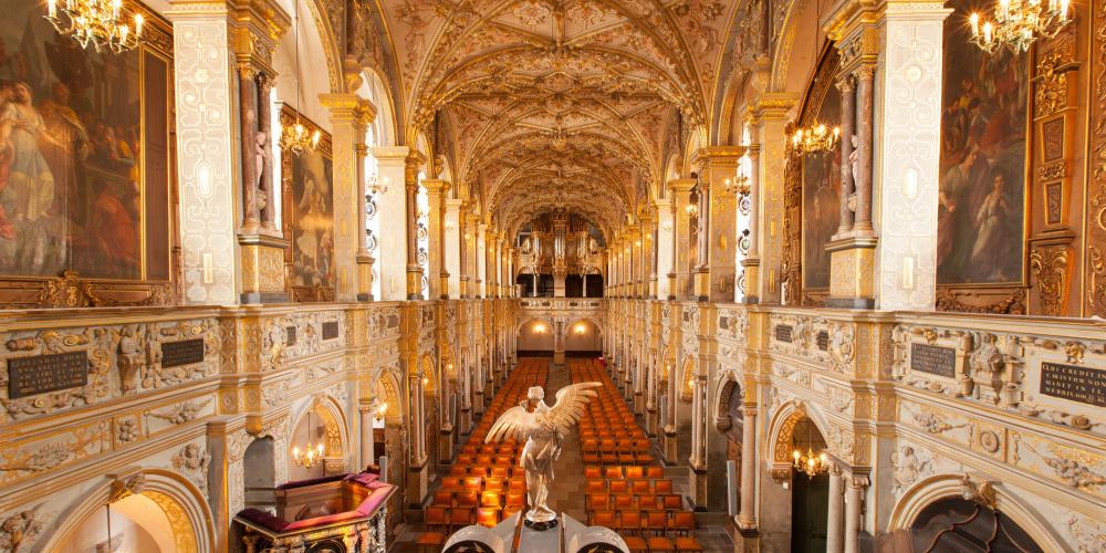 Richly decorated and inlaid with ebony, ivory, silver, and gold, the castle's church is where the absolutist monarchs were anointed. – © Mikkel Grønlund / The Museum of National History at Frederiksborg Castle Richly decorated and inlaid with ebony, ivory, silver, and gold, the castle's church is where the absolutist monarchs were anointed. – © Mikkel Grønlund / The Museum of National History at Frederiksborg Castle
