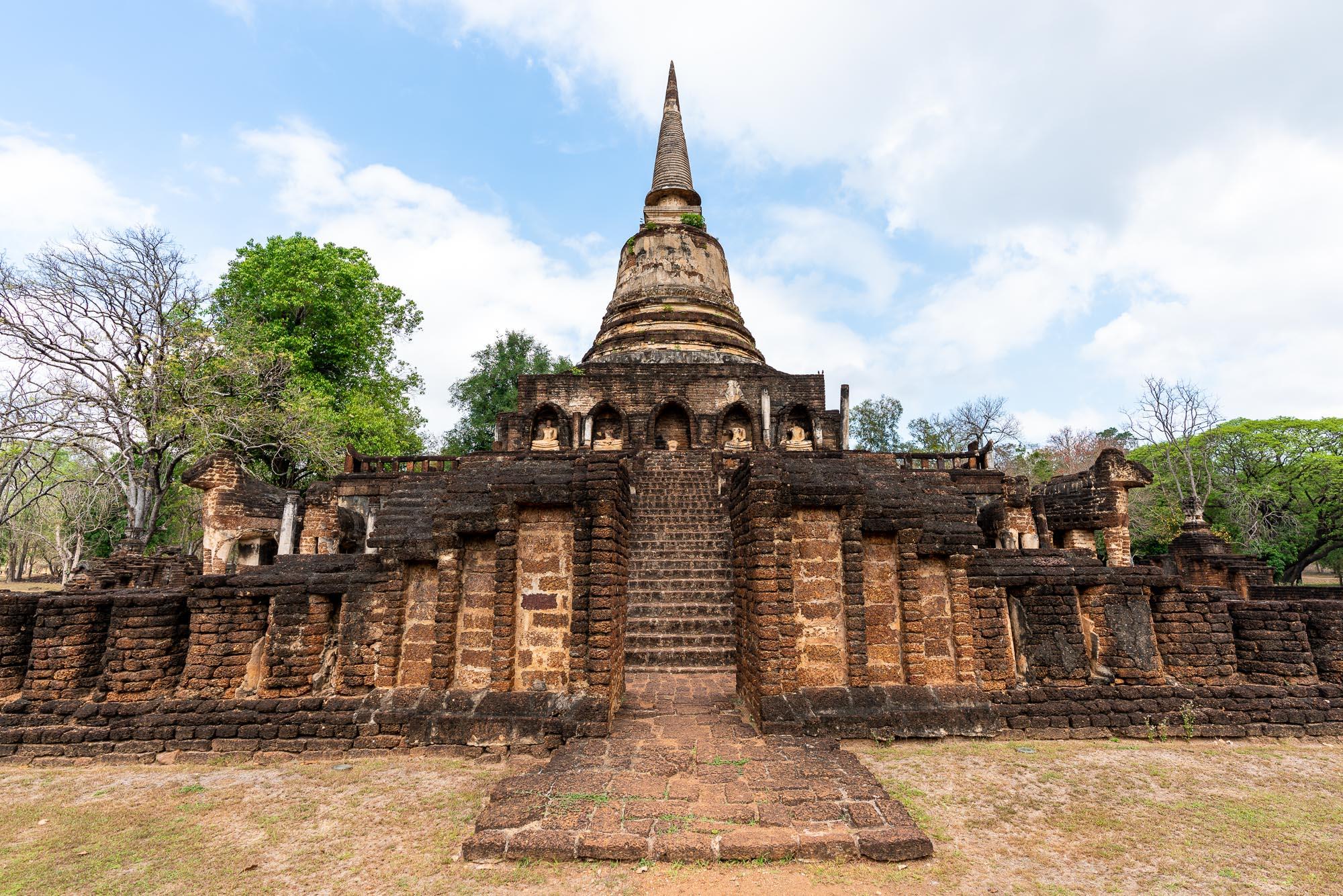 The temple of Wat Chang Lom in Si Satchanalai was one of the most important temples, as demonstrated by a row of elephant sculptures around its base. – © Michael Turtle