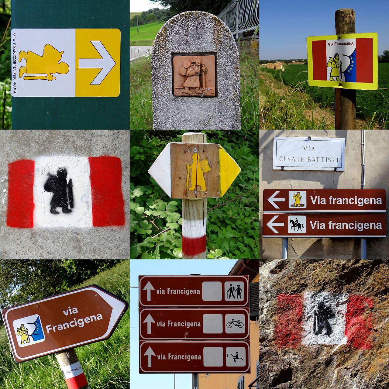 A variety of Via Francigena signposts will help guide your way – © Bjørn Christian Tørrissen / Wikimedia Foundation