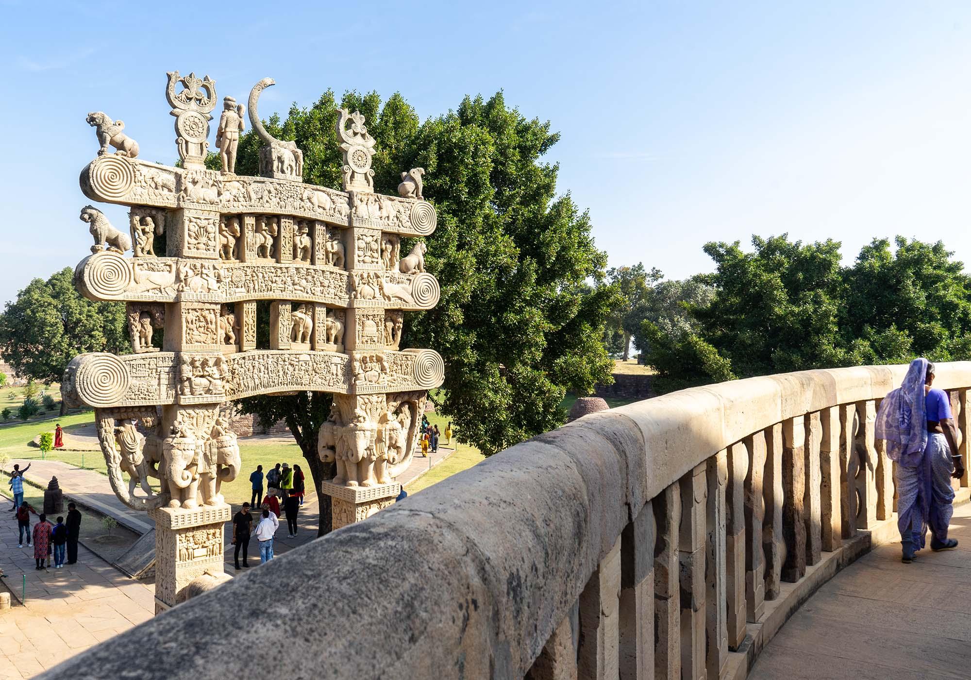 A view of the rear of the northern gateway from the high terrace that encircles the stupa and is accessible by stairs from the ground level. – © Michael Turtle