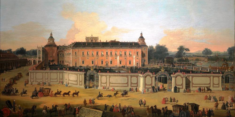 Vue du Palais Royal d'Aranjuez lors de la célébration d'une fête du roi Ferdinand VI d'Espagne (1713-1759) by Francesco Battaglioli in 1756. – © Museo del Prado Vue du Palais Royal d'Aranjuez lors de la célébration d'une fête du roi Ferdinand VI d'Espagne (1713-1759) by Francesco Battaglioli in 1756. – © Museo del Prado