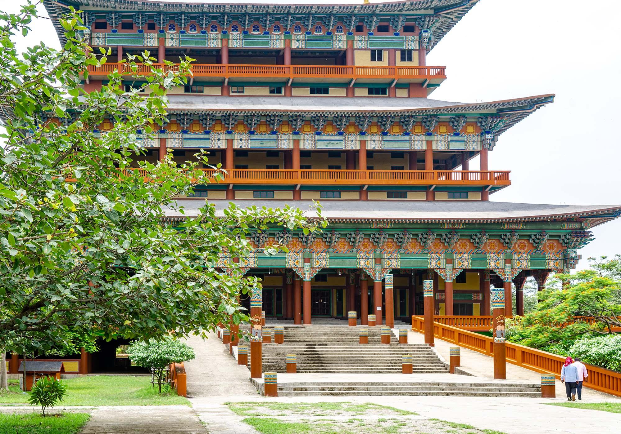 South Korea’s Dae Sung Shakya Temple is one of the tallest monasteries in Lumbini. Within the complex, there is a large amount of accommodation which is also available to non-pilgrims – © Michael Turtle