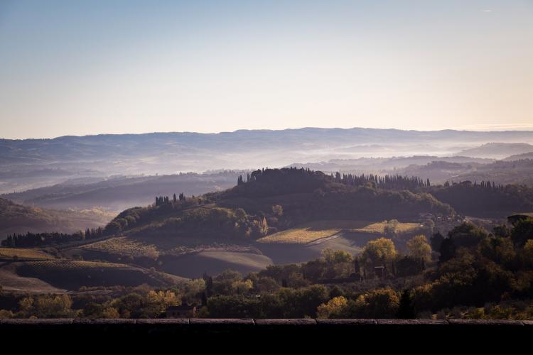 Just like in a renaissance painting the harmonious hills of San Gimignano landscape. – © Andrea Miserocchi / Italian Stories
