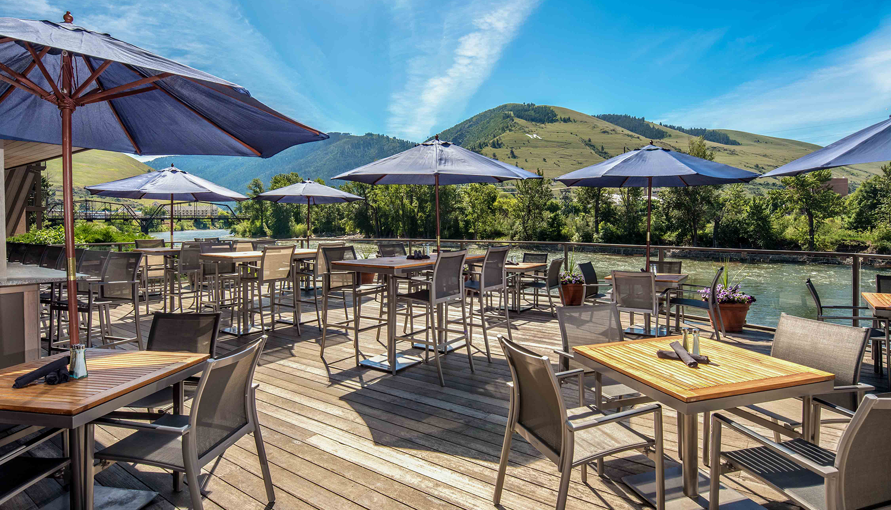 Newly renovated FINN deck overlooking the Clark Fork River