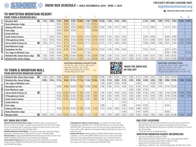 SNOW Bus Schedule | Whitefish Montana Lodging, Dining, and Official