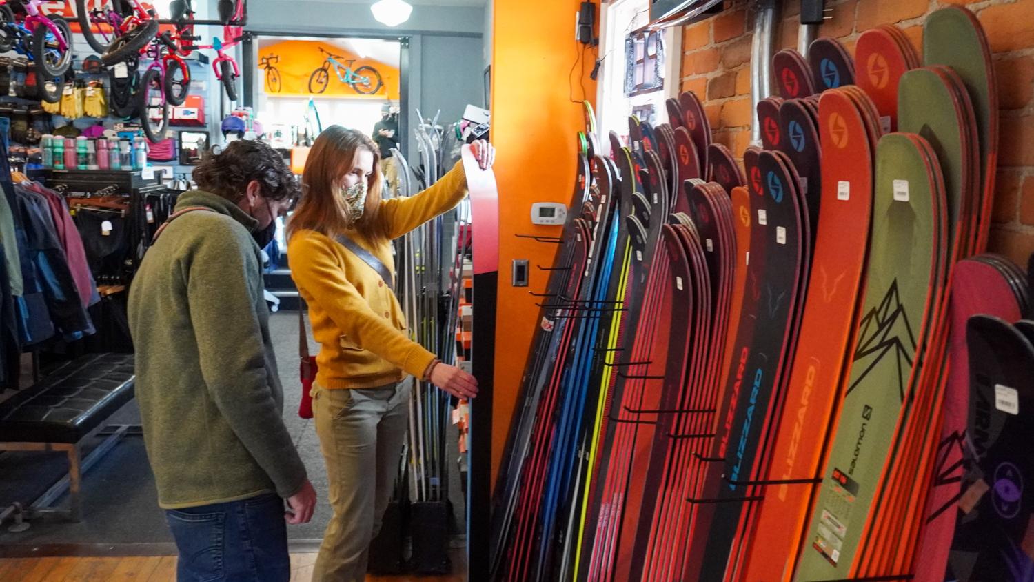 Shopping for skis at Great Northern Cycle & Ski