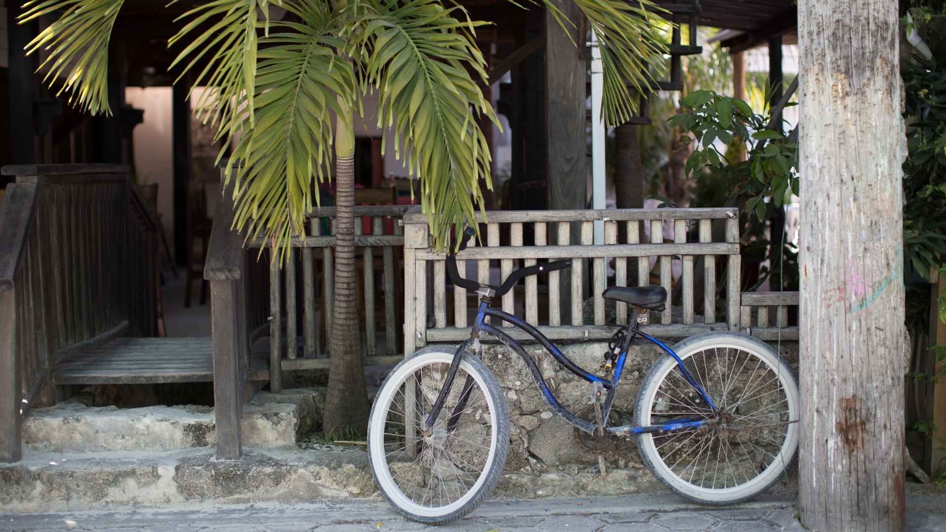 a bicycle leaning against a wall in Belize