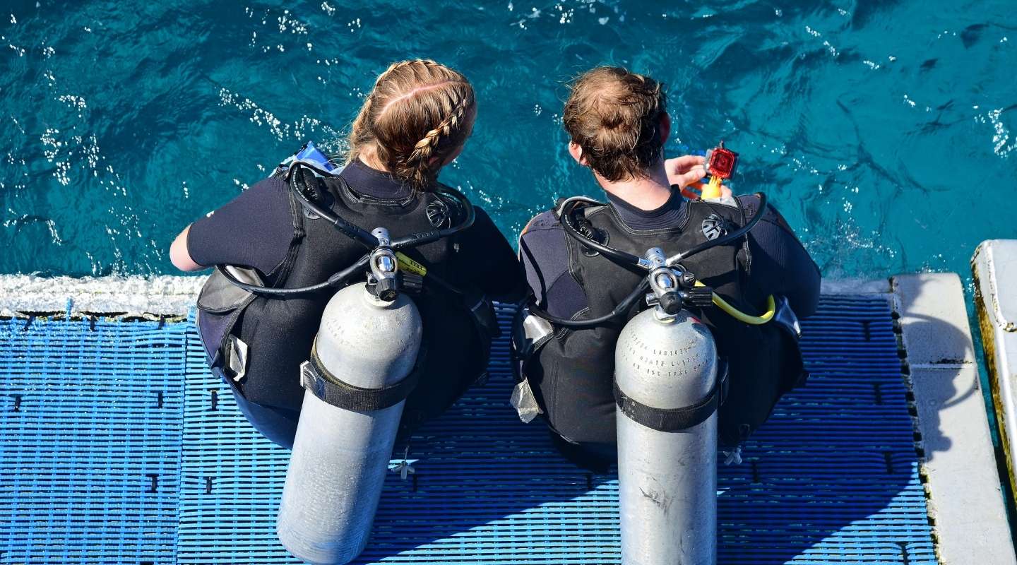 Women getting ready to dive.