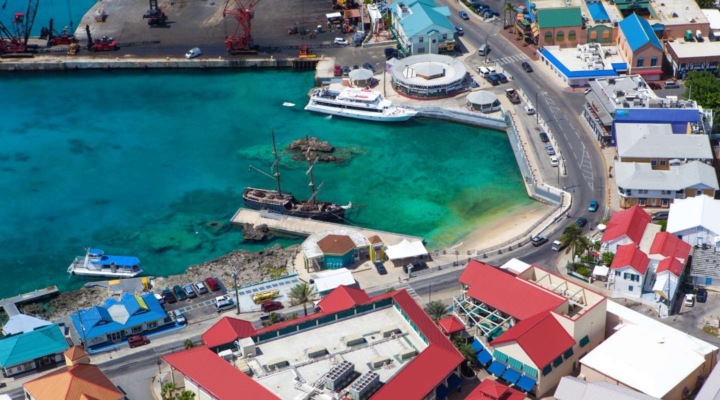 Aerial view of George Town's port