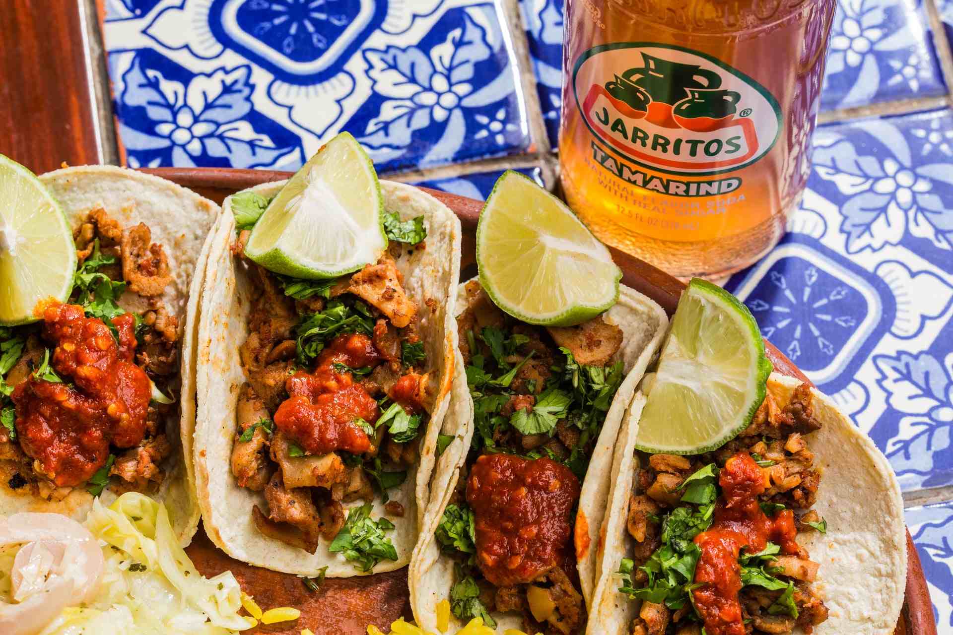 mexican street tacos and soda