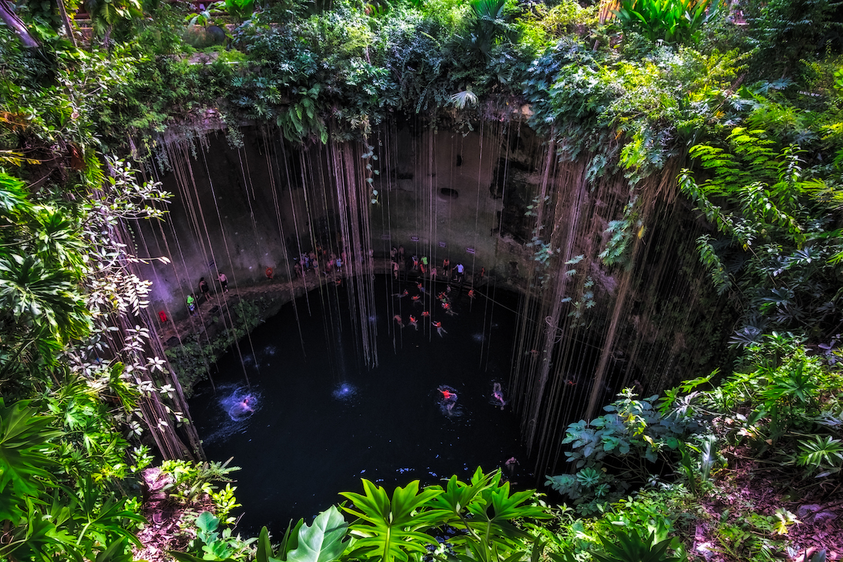 Swimming in a cenote.