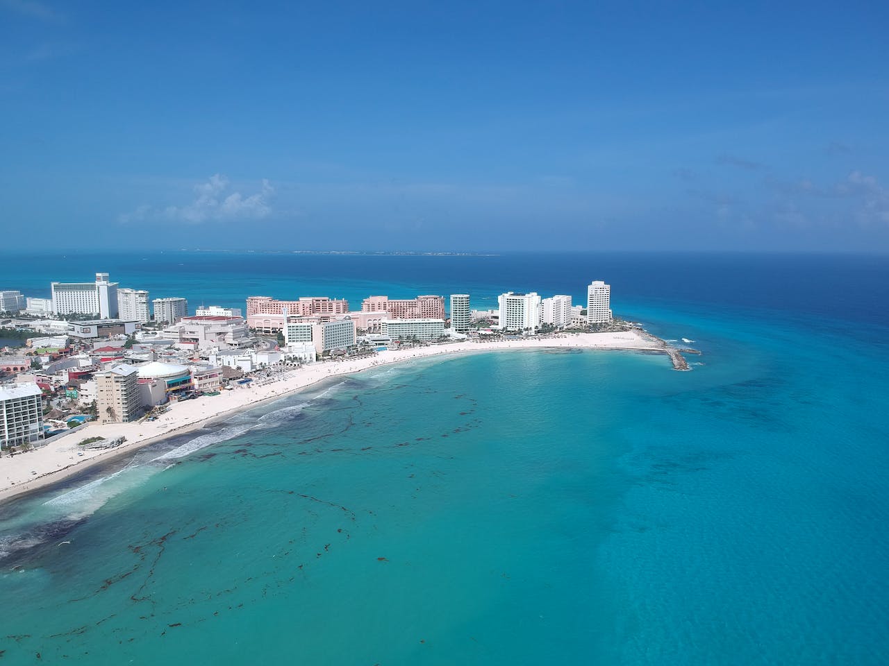 An aerial view of Cancun.