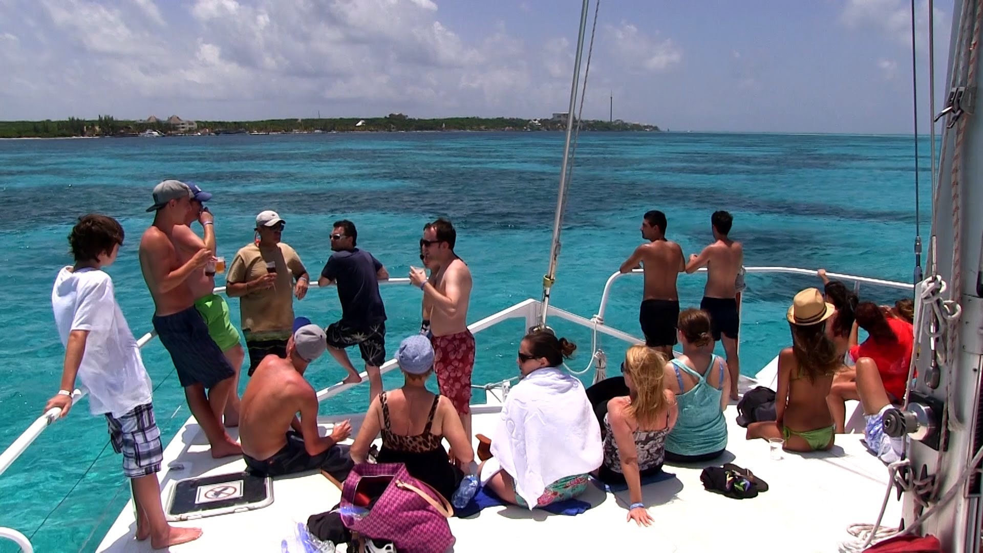 Enjoying the views from catamaran on the way to isla mujeres