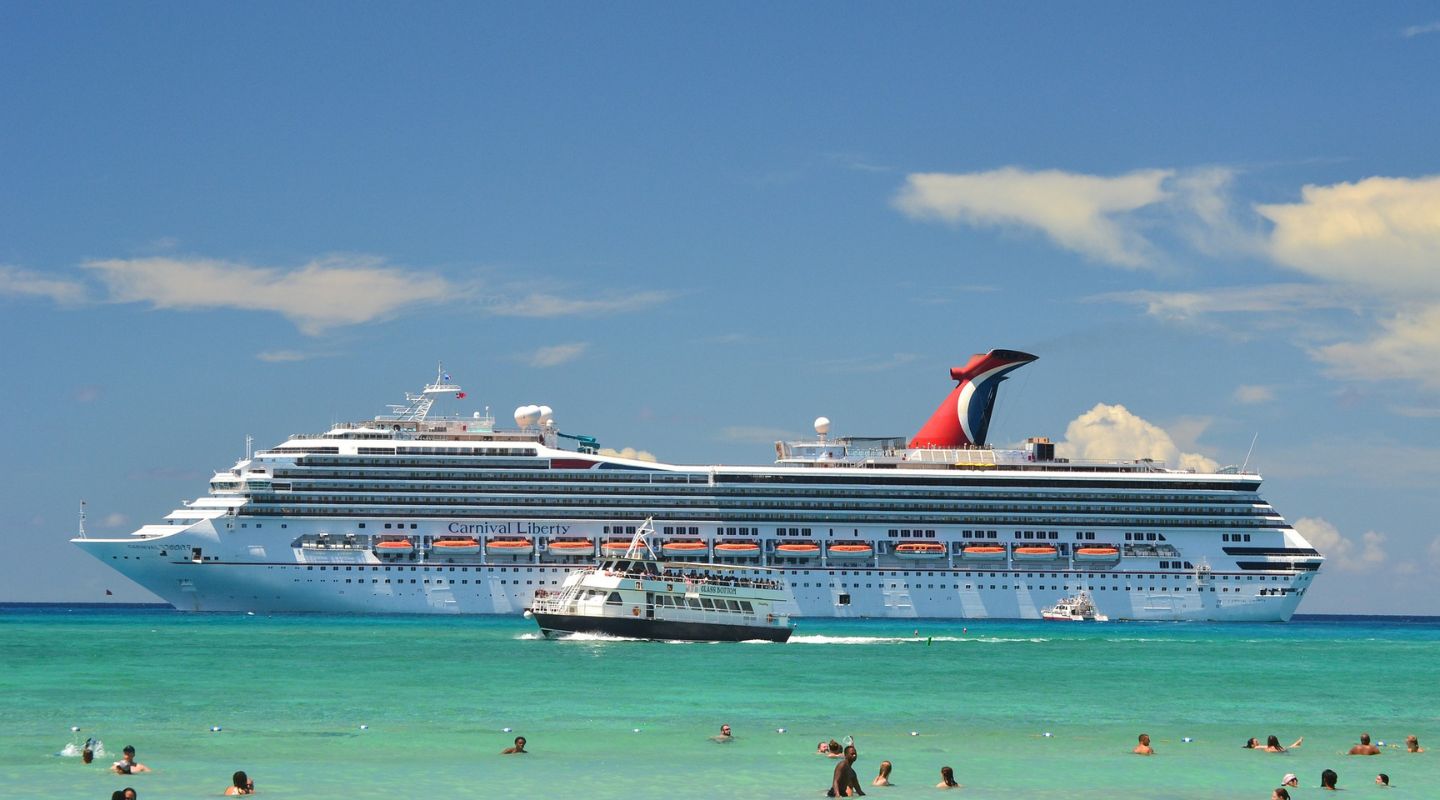 Cruise ship seen from the shore. 