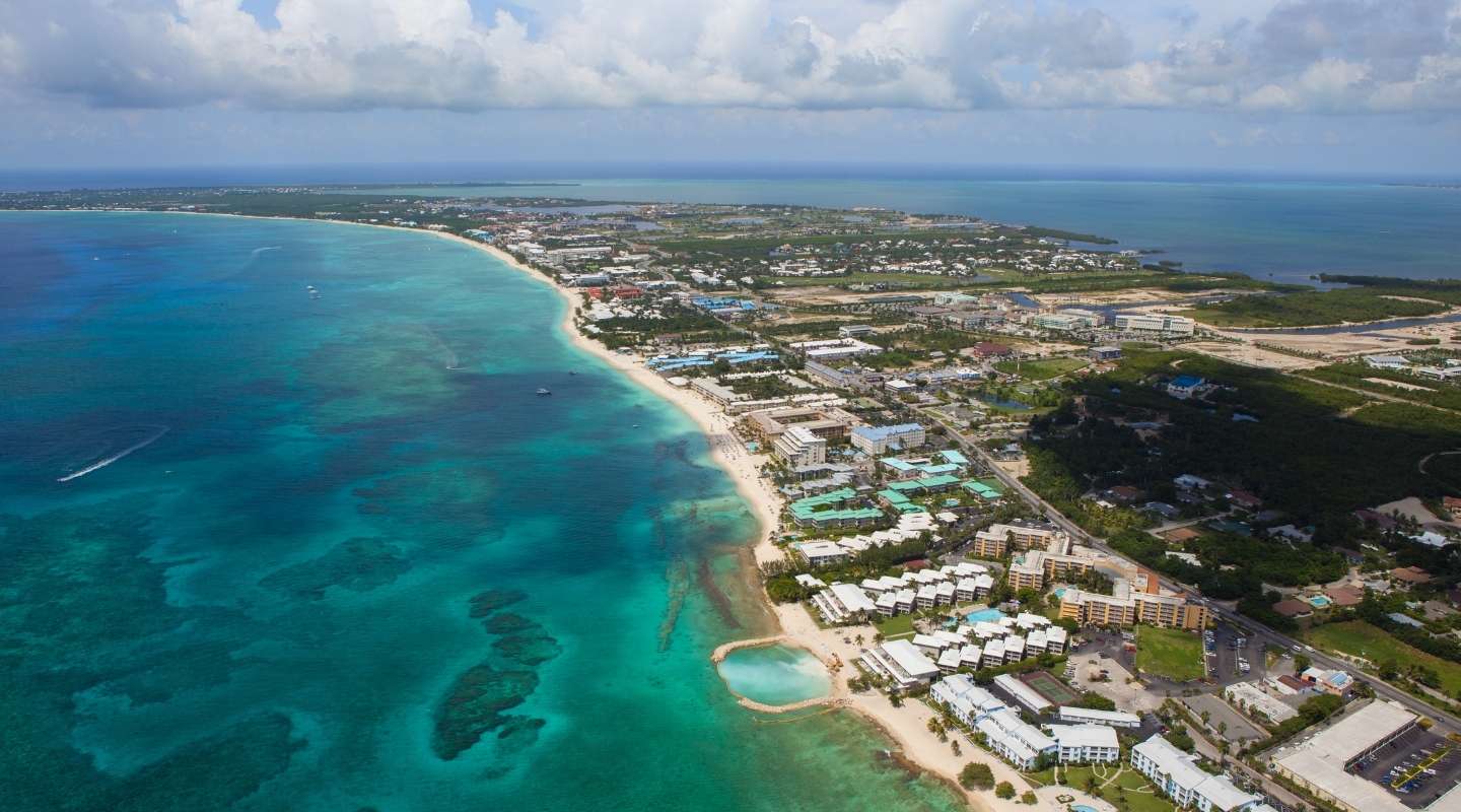 Aereal view of Grand Cayman's Hotel Zone.