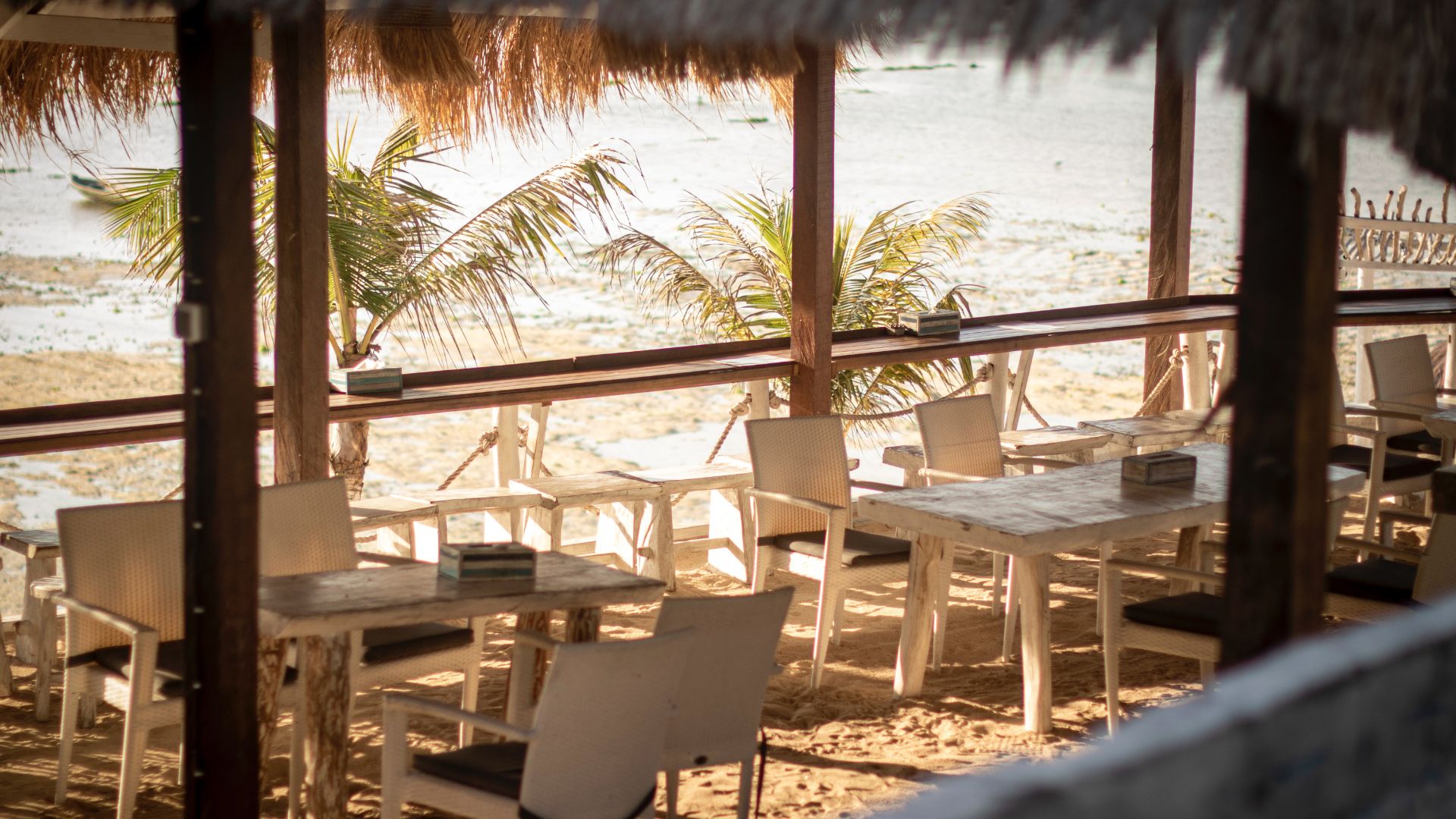 Beachfront restaurant featuring a bohemian decor 