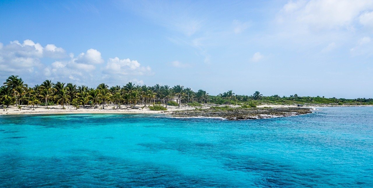 view of the shore of cozumel from the ocean